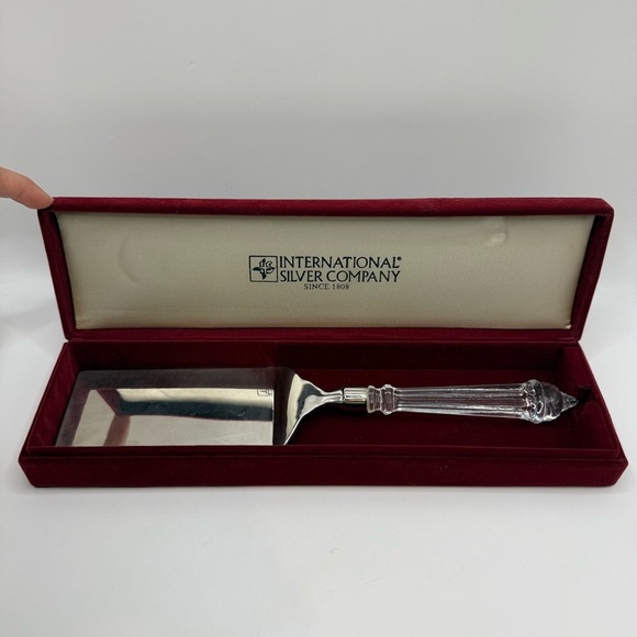 International Silver Compny Silver Plated Lasagna Server Glass Handle 12" In Box - Picture 1 of 6